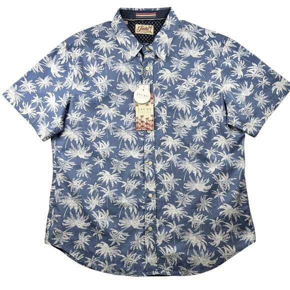 Mens Jachs NY Palm Tree Print Short Sleeve Button-Down Shirt Size L Blue Casual - Picture 2 of 16